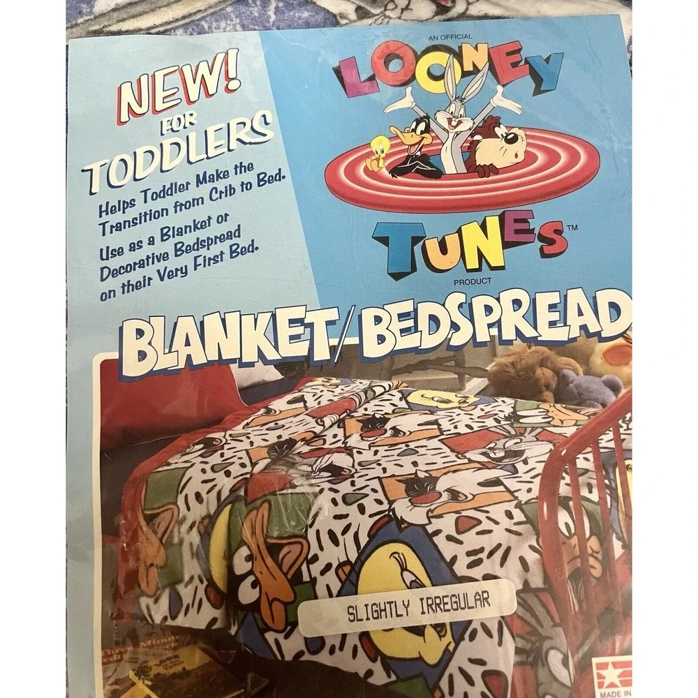 1992 Looney Tunes Blanket/Bedspread Toddlers 45x60 Slightly Irregular Made In US